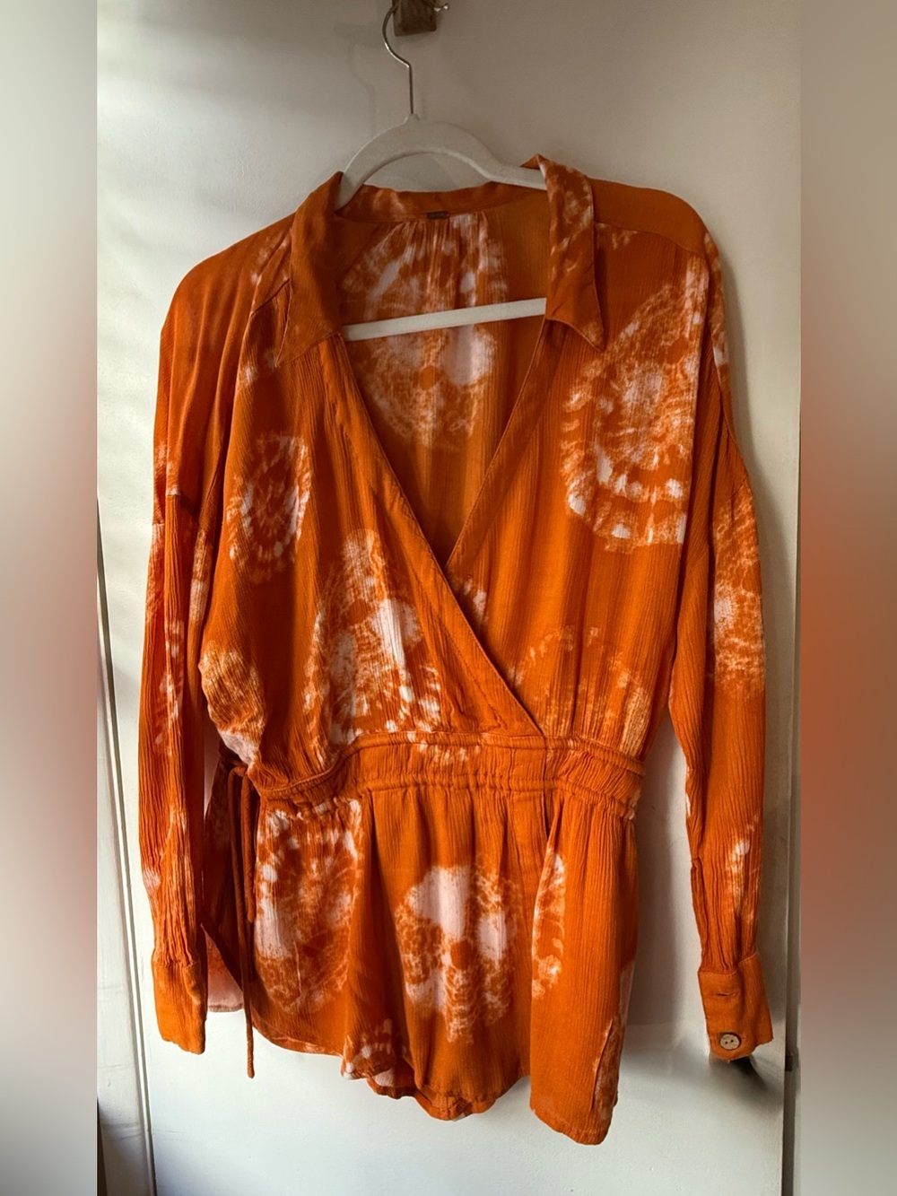 Free People Orange Tie-Dye Wrap Romper
